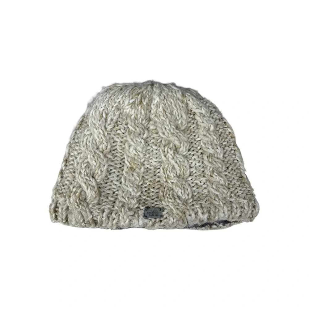 North Face cable knit fleece lined beanie Winter Hat Tan‎ Ski Snowboarding Snow